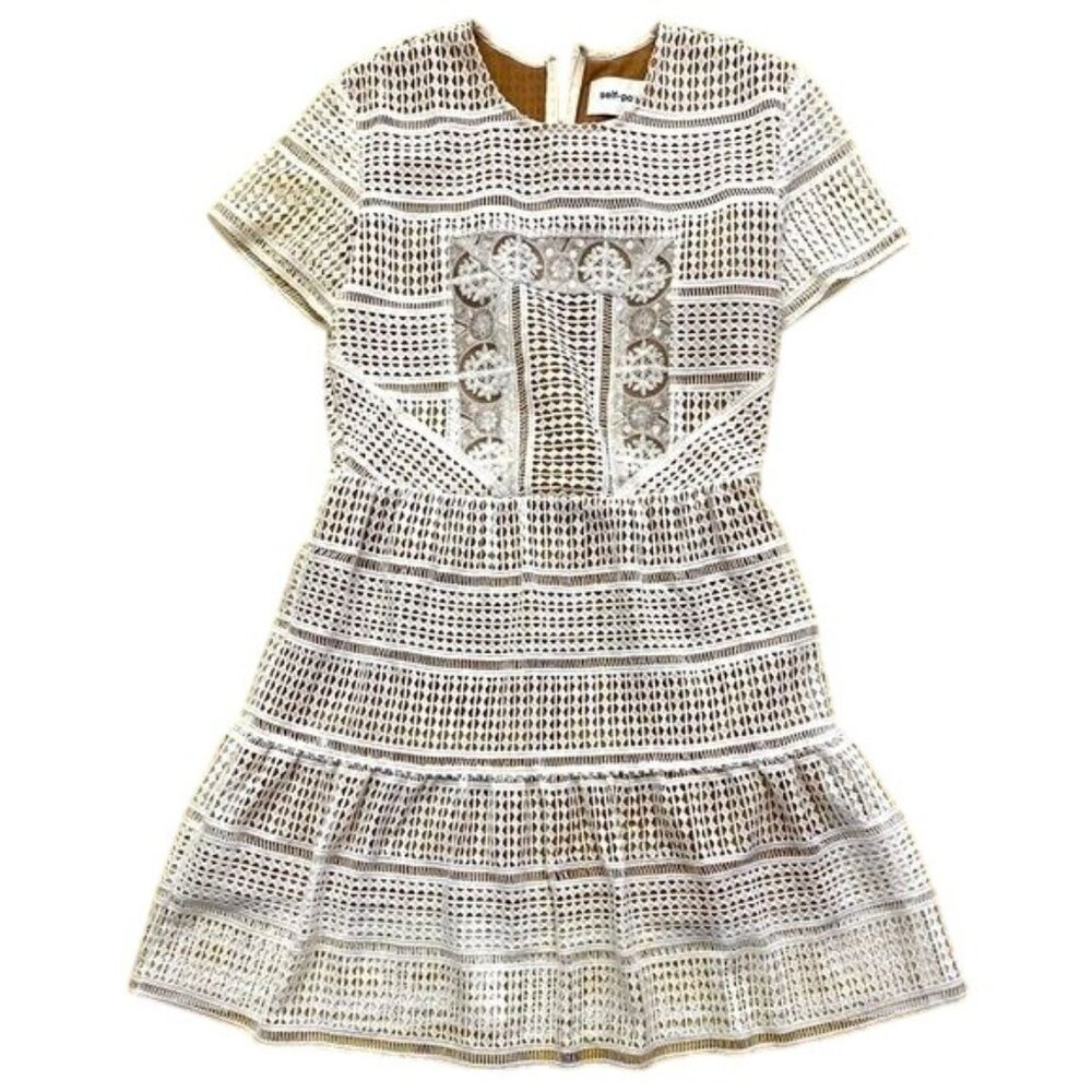 Self-Portrait Women's White Patchwork Embellished… - image 1